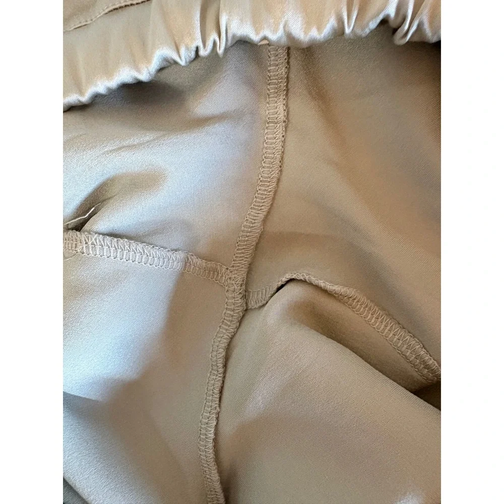 Maggie Ward 100% Washable Silk Jogger Lounge Capri Pants Champagne Silver Small